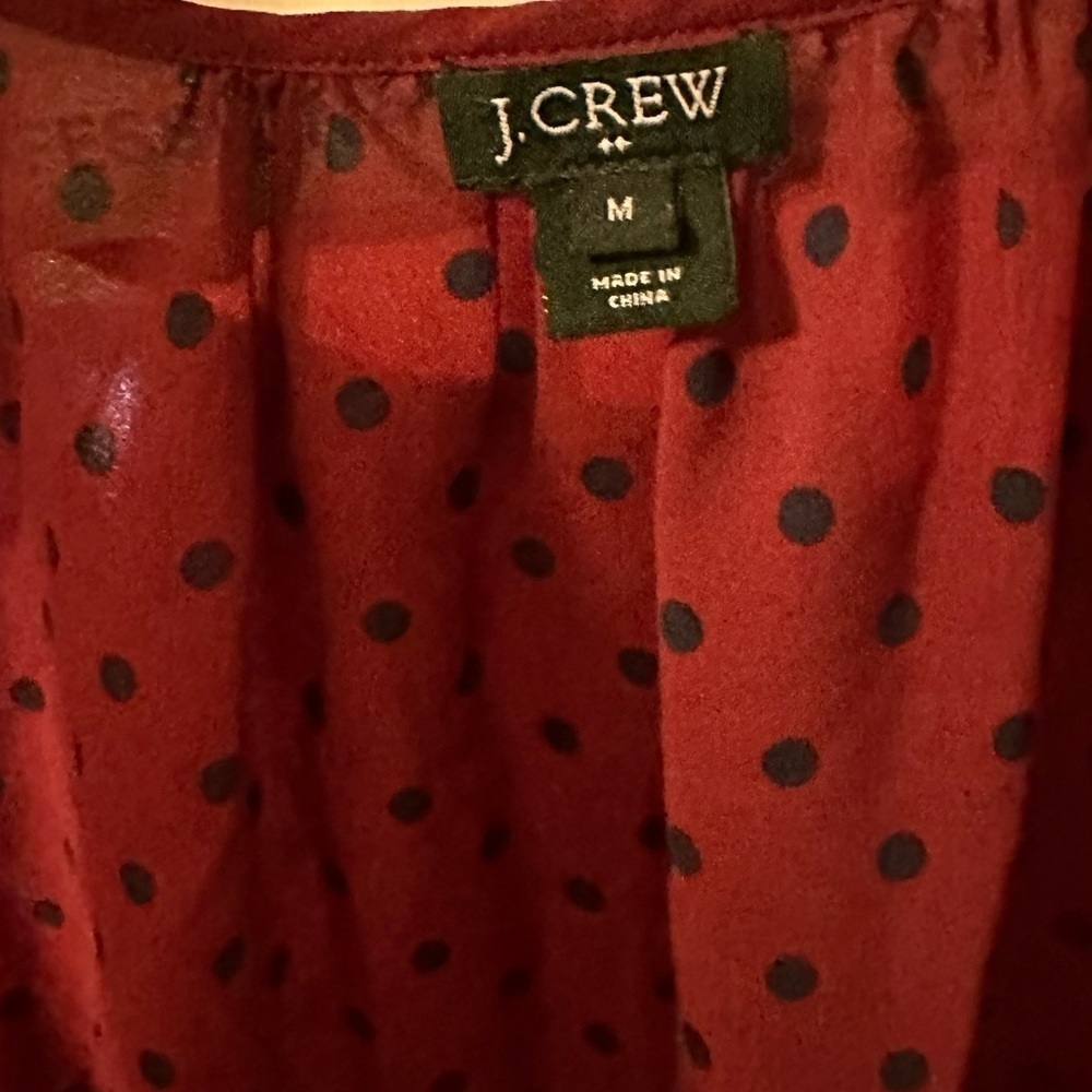J crew maroon/ black polka dot keyhole top - Picture 3 of 3